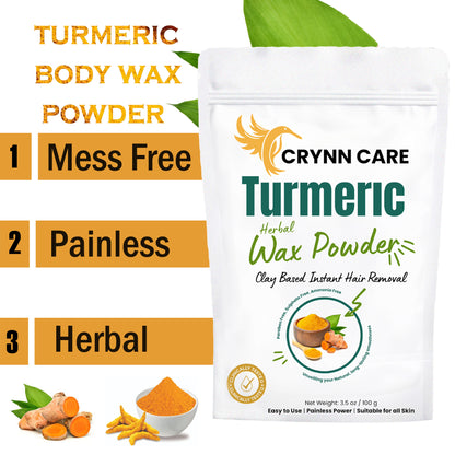Crynn Herbal Turmeric Wax Powder – 100g | Natural Hair Removal for Face & Body, Skin Brightening & Tan Removal 100g